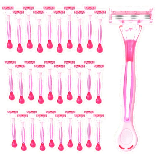 Lasnten 60 Pcs Women's Disposable Razors Bulk 3 Blades Sensitive Skin Razors for a Smooth and Comfortable Shave