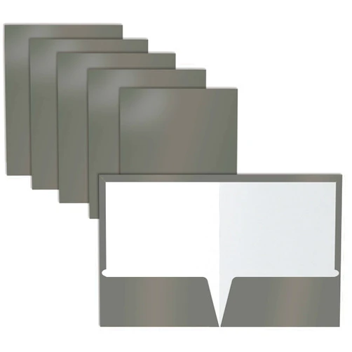 Better Office Products 2 Pocket Glossy Laminated Gray Paper Folders, Box of 25, Letter Size, Gray Paper Portfolios, 25 Pack