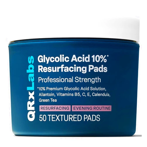 QRxLabs Glycolic Acid Pads - Radiance Pads with AHA for Face & Body - Exfoliates Skin Surface - Helps Tone & Brighten Skin, One-Step Makeup Prep - Acne Treatment Clearing - Daily Pads - 50ct