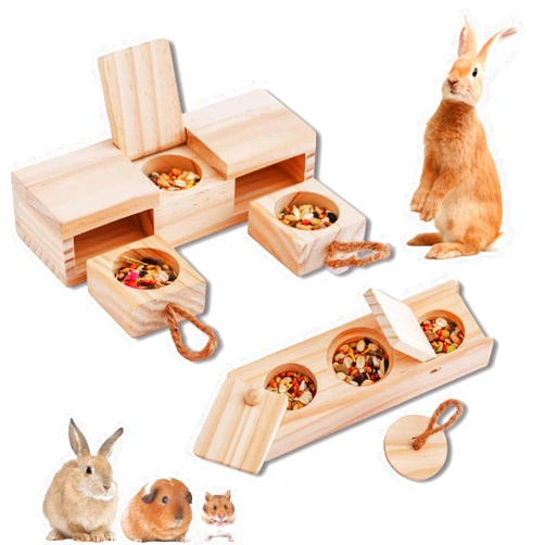GOODMOM Interactive Wooden Rabbit Toys - Sniff n' Snack Rabbit Treats Bunny Toys, Enrichment Rabbit Toy for Boredom, Better Than Snuffle Mat for Small Animals, Hamsters, Guinea Pig