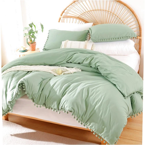 YIRDDEO Queen Comforter Set - Comforter Queen Size Sets with Ball Pom Fringe, Soft Bedding Set for All Seasons - 3 Pieces, 1 Comforter (90