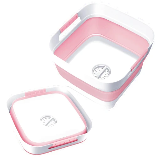Goderewild 2024 Upgraded 2.4 Gal (9L) Collapsible Dish Basin with Drain Plug, Space Saving Multiuse Foldable Sink Tub, Dishpan, Beverage Tubs for Camping, Vegetable Washing, RV (Pink)