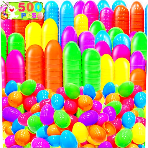 TURNMEON 500 Count Plastic Easter Eggs Bulk 6 Colors Easter Eggs Fillable， Easter Basket Stuffer Filler 2.2 Inch Surprise Empty Easter Eggs for Eggs Hunt, Classroom Prize Party Favor Supplies
