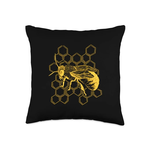 Bienenkönigin Bienenvolk, lustige Sprüche Colourful Bee with Honeycomb Graphic for Men, Women, Children Throw Pillow, 16x16, Multicolor