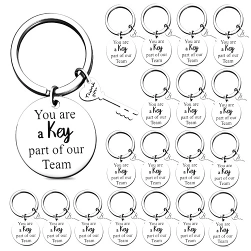 Junkin 20 Pcs Employee Appreciation Gifts for Team Coworker Bulk Thank you Keychain for Women Men Staff Teacher Retirement (Round)