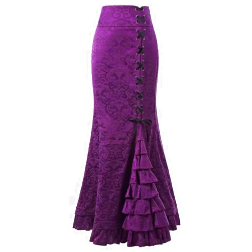 BWGHBH Women's Victorian Skirts Vintage High Waist Steampunk Long Fishtail Tiered Ruffle Mermaid Maxi Pencil Dress