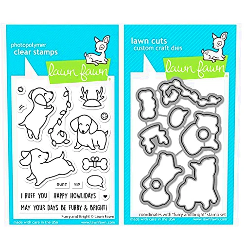 Lawn Fawn Furry and Bright 3”x4” Clear Stamp Set and Coordinating Lawn Cuts Dies, Bundle of 2 Items (LF2670 LF2671)