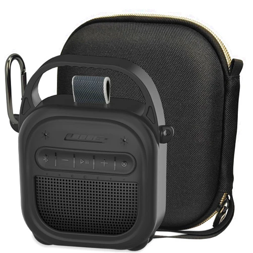 RAWECUD Protective Case for Bose SoundLink Micro 2nd Gen Portable Bluetooth Speaker, Hard Carrying Case and Silicone Cover for Micro 2 Speaker Accessories (Black)