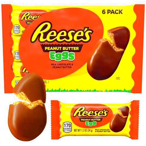 Generic Reese'sPeanut Butter & Milk Chocolate Candy Eggs - Individually Wrapped Easter Snack - Perfect Snacks for Adults - Holiday Candy Chocolate Egg - Delicious Chocolate Candy Snack Peanut Butter Candy Snacks Chocolate Easter Reeces Peanut Butter Milk Chocolate Egg For Easter Snack Basket (6 pack)