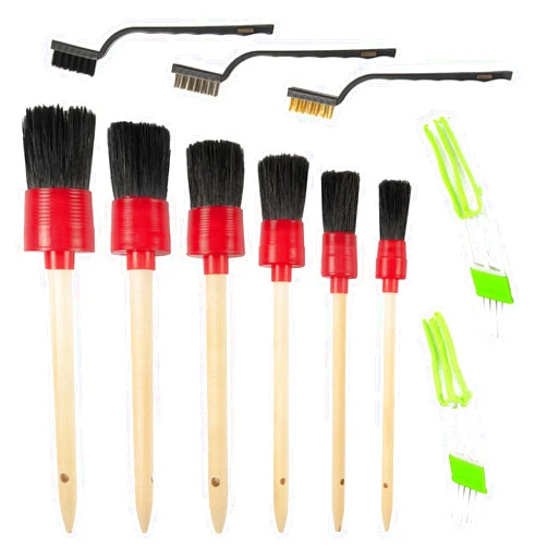 Amiss 11 Pieces Car Detailing Brush Set, Premium Car Interior Cleaning Kit, Including 6PCS Different Sizes Boars Hair Detail Brushes, 3PCS Wire Brush and 2PCS Automotive Air Conditioner Brush (Black)