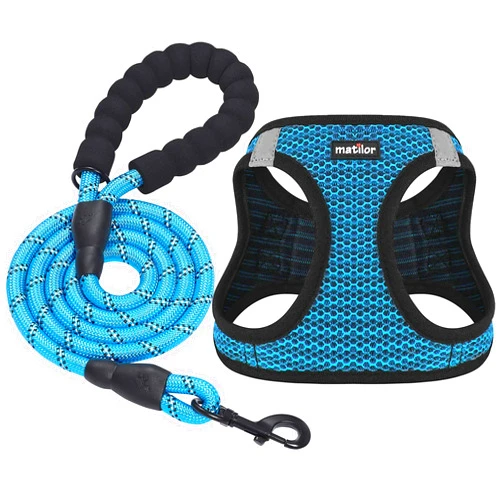 Matilor Dog Harness Step-in Breathable Puppy Cat Dog Vest Harnesses for Small Medium Dogs Blue