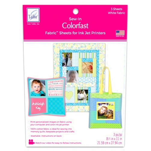 June Tailor Sew-in Colorfast Fabric Sheets for Inkjet Printers,White, 3 Count (Pack of 1)