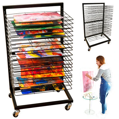 ODOXIA Art Drying Rack for Classroom | Functional & Mobile Paint Drying Rack | 19 Removable Shelves | Canvas Rack Art Storage | Painting Drying Rack with Wheels | Stack Rack for Painting, and More