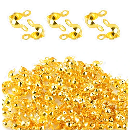 TKYPZY 100 Pcs Crimp Bead Covers End Tips Open Bead Tips Knot Covers Ends Caps for Jewelry Making Clamshell Crimp Bead Tips Knot Covers Calotte Fold-Over Bead Covers for Bracelet DIY Metal Bead Cover (Gold)