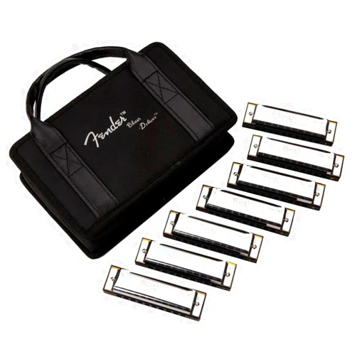 Fender Blues Deluxe Harmonica, Guitar Accessories, Pack of 7 with case (Keys C, G, A, D, F, E, B Flat)