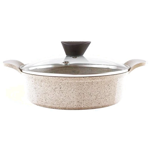 Neoflam Kitchen Nonstick 2.5QT Low Stock Pot with Glass Lid, Healthy Cooking Casserole, Non-Stick Ceramic Coating Cookware, Soup Kettle, Mable Color, Dishwasher Safe, Made in Korea (24cm)
