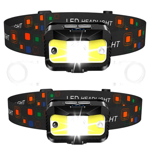 MIOISY Headlamp Rechargeable,1200 Lumen Ultra Bright LED Head Lamp Flashlight with White Red Light, 2 Pack Motion Sensor Waterproof Headlight, 8 Modes Lights for Outdoor Camping Fishing Running