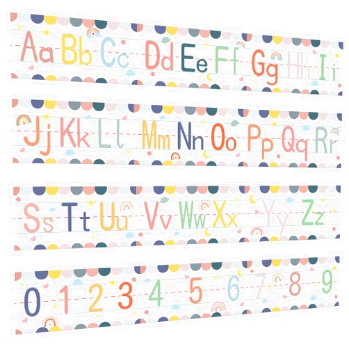 Sereliy 12 Pcs Alphabet Bulletin Board Set，Boho Alphabet Poster Number 0-9 Line ABC Letters for Preschool Kindergarten Classroom Wall Decor (Boho)