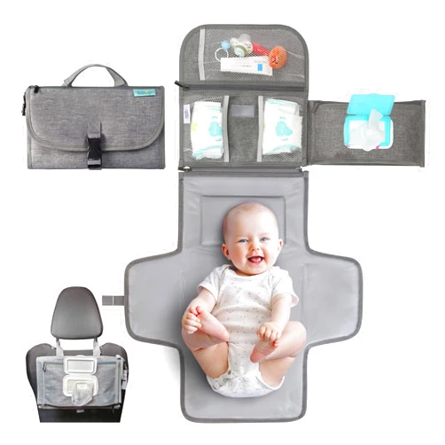 Kopi Baby Portable Diaper Changing Pad - Baby Diaper Changer Travel Bag with Wipes Pocket, Smart Design Portable Changing Mat, Infant Travel Station Kit, Gift for Newborn Girl & Boy - Grey, Premium