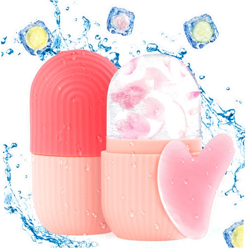 TaShow Ice Roller for Face Women, Silicone Facial Ice Roller and Gua Sha Set, Massage Cube and Face Ice Mold for Brighten Lubricate Shrink Pores (Pink)