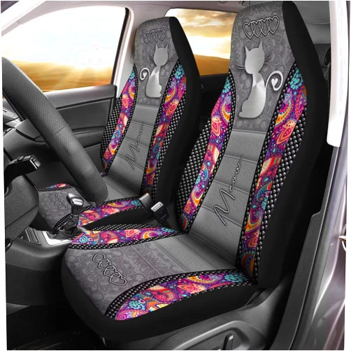 Gearider Universal Bucket Seats Cover Protector, Boho Floral & Cartoon Kitty Printed 2 PCS Thin Durable Vehicle Seat Protectors for Men Women Fit SUV Truck Sedans