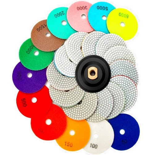 AxPower 13 Packs 4 Inch Diamond Polishing Pads with 5/8’’-11 Backer Pad 12PCS Wet/Dry Polish Pad Kit for Drill Grinder Polisher 50-8000 Grit Pads for Granite Marble Concrete Stone Countertop Quartz Polishing