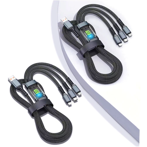 IDISON 100W Multi Charging Cable [4FT 2Pack] 3 in 1 USB Cable Fast Charging with LED Indicator, Universal Charging Cord with Type-C, Micro USB and IP Port for Cell Phones and More