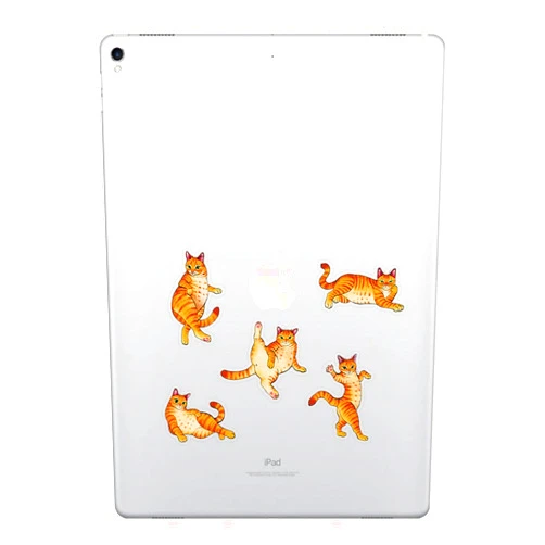 FINCIBO 5 x 5 inch Orange Tabby Cat Funny Playful Postures Removable Vinyl Decal Stickers for iPad MacBook Laptop (Or Any Flat Surface)