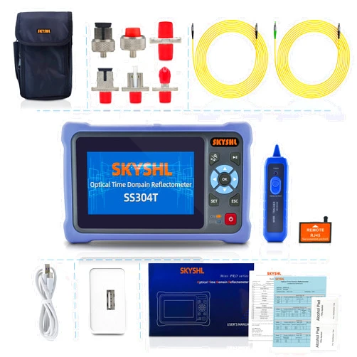 SKYSHL 1310nm/26dB+1550nm/24dB SM Fiber OTDR Tester (Built-in OPM+OLS+VFL+Event Map) 4.3inches Touch Screen OTDR Testing Compatible with SC+FC+ST+LC/UPC&APC Connector-SS304T-2A1