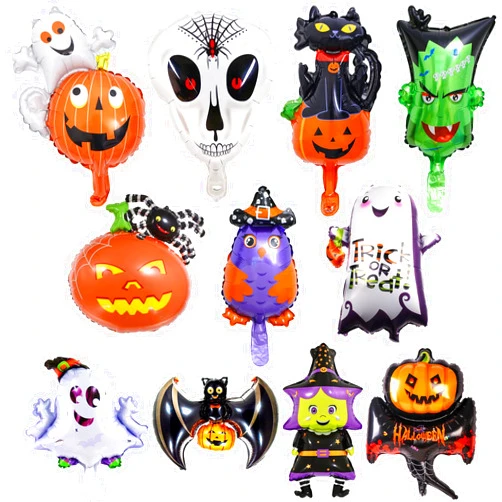Govpy 11 Pcs Halloween Foil Balloons Set, Mini Ghost Spider Pumpkin Cat Witch Monster Skull Owl Mylar Balloon Kit for Kids Scary Happy Halloween Night Trick or Treat Birthday Party Decorations Supplies