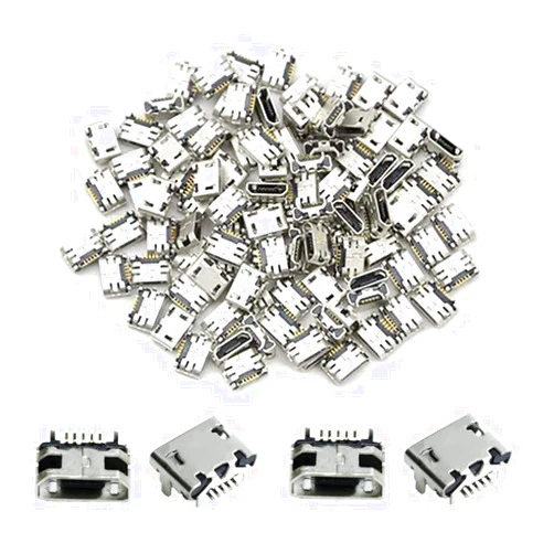 WHPromLang 100 Pcs USB Socket Jack Connector 180 Degree 5-Pin SMD SMT Soldering Micro Adapter Connector Mini Micro USB Female Socket Ports for Cell Phone Phone Repair Parts