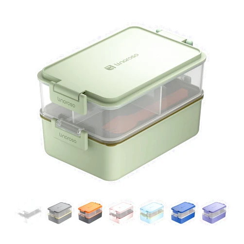 linoroso Stackable Bento Box Adult Lunch Box | Meet All You On-the-Go Needs for Food, Salad, and Snack Box, Premium Bento Lunch Box for Adults Include Utensil Set, Dressing Containers - Pale Mint