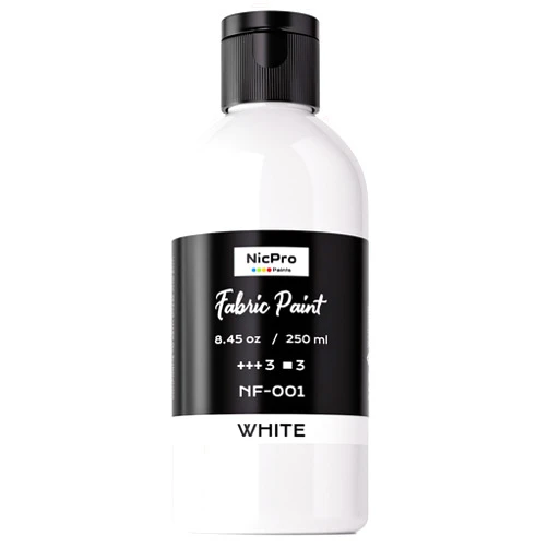 Nicpro White Fabric Paint for Furniture, 8.45 oz (250 ml) Fabric Paint for Clothes Permanent, Soft Rich Pigment Non-Toxic Textile Paint for Fabric DIY Crafts T-shirts Shoes Jeans for Kid Adult
