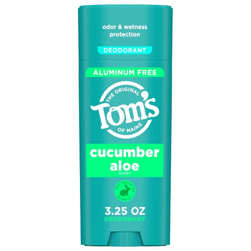 Tom's of Maine Tom’s of Maine Cucumber Aloe Aluminum Free Natural Deodorant For Women & Men | Goes on Clear | Odor & Wetness Protection | Naturally Derived and Moisture-Locking Ingredients | 3.25 oz