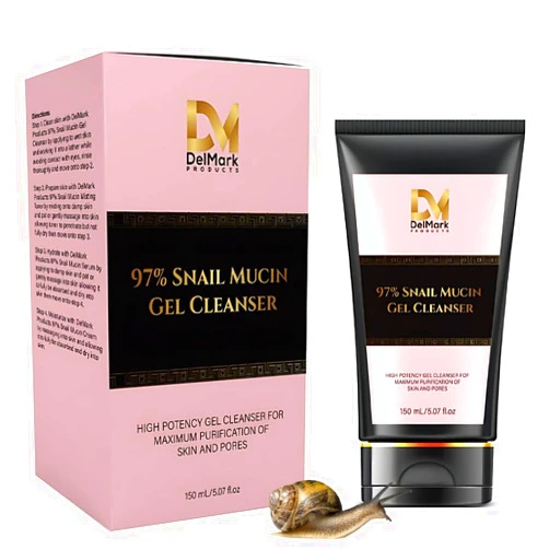 DelMark Products Snail Mucin Gel Cleanser, 5.07 Fl Oz / 150 mL, High Potency Gel Cleanser for Dry & Sensitive Skin with Mucin 97% Power - Korean Skincare