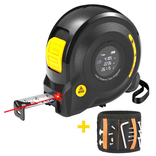 Mussal Laser Tape Measure 2-in-1 Laser Measure 131Ft/40M Tape Measure 16Ft/5M with Magnetic Wristband for Holding Screws USB Rechargeable Distance Meter with LCD Digital Display for Measuring Area