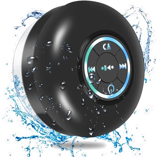 YYXIANG Bluetooth Shower Speaker, Portable Bluetooth Speakers, IPX4 Waterproof Outdoor Speaker Wireless with LED Light, Floating, 400mAh, True Wireless Stereo for Pool, Kayak, Bike, Golf, Gifts -Black