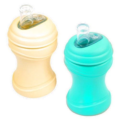 Re-Play Transition Sippy Cups for 1 Year-Old - Medical Grade Silicone Soft Spout & Travel Lid, Easy to Hold Hourglass Shape, Made in USA - 8 Oz. - Set of 2 - Aqua/Lemondrop
