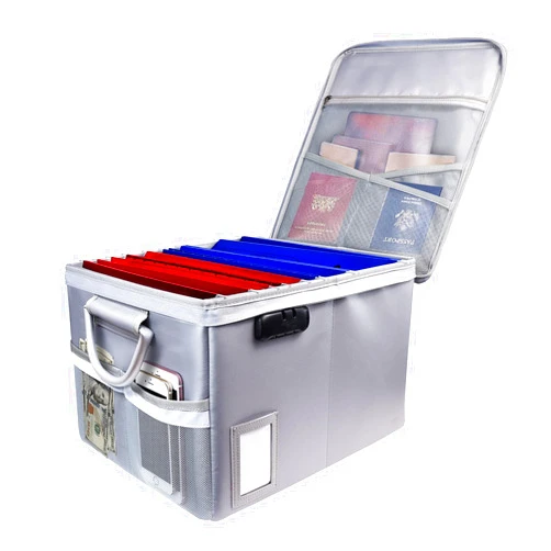 TOMKID Fireproof Document Box File Organizer Box, Cabinet Storage Filing with Lock, Portable Office Safe for Hanging Letter/Legal Folder 16.1 x 12.9 11 in (Silver)