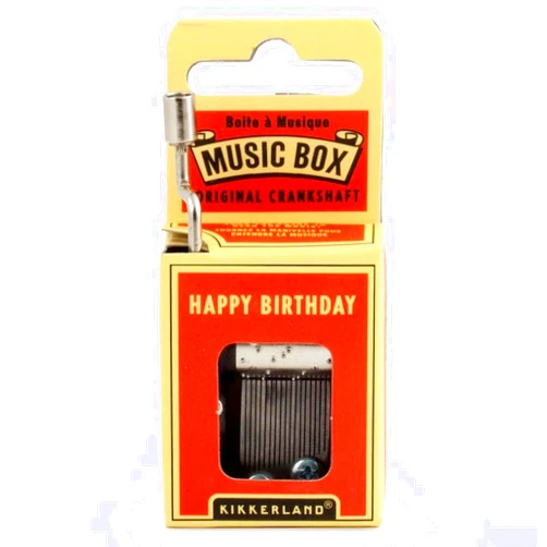 Kikkerland Happy Birthday Crank Music Box,Silver