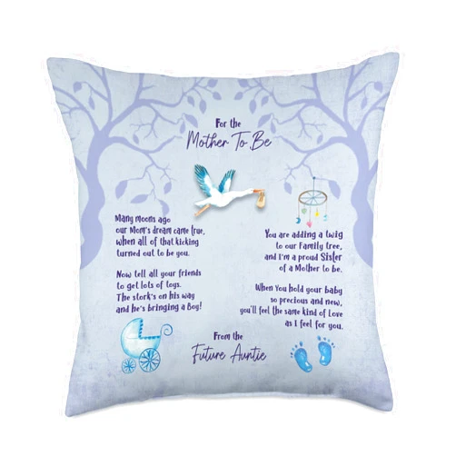 GIFTMOS Mother to Be [Gender boy] from Future Auntie Throw Pillow, 18x18, Multicolor