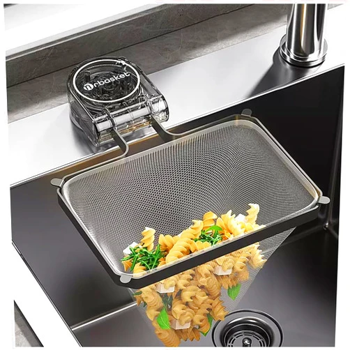 EHERDM Folding Kitchen Sink Drain Strainer with 100Pcs Net Bags Rotating Suction Cup Drainage Basket Sink Food Catcher Disposable Mesh Strainer Gray