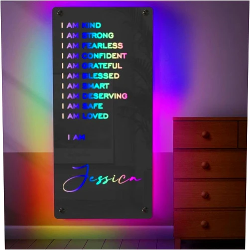 Glorine Personalized Name Mirror, Personalized Name Mirror Led Light,Light Up Mirror, LED Light Up Mirror,Bedroom Wall Decoration(250mmX500mm)
