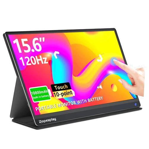 Dopesplay 120Hz Portable Monitor Built-in Battery, 15.6'' Touch Screen Monitor, 1080P FHD Ultra Slim Travel Monitor Portable Computer Monitor w/Smart Cover for Laptop(NO Touch on iPhone)