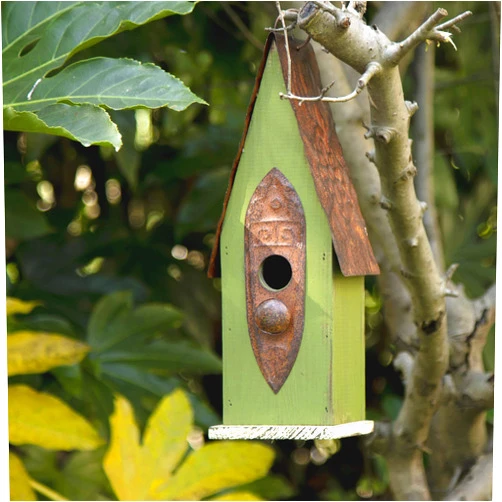 Glitzhome JK97326 Hanging Distressed Wooden Bird House Garden Decorative 13.25 Inch Tall, Green