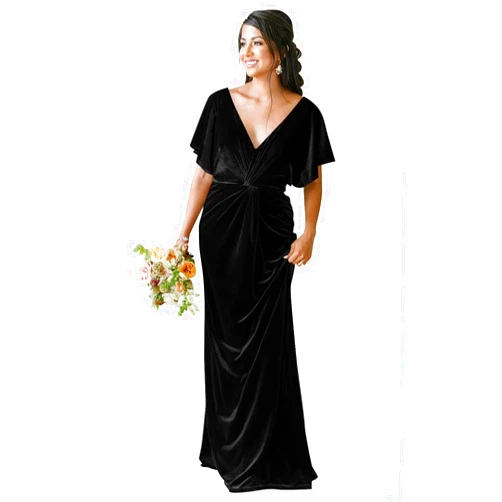 SYYS Ruffle Sleeves Bridesmaid Dresses Long Empire Waist Velvet Winter Wedding Guset Dress SYYS368