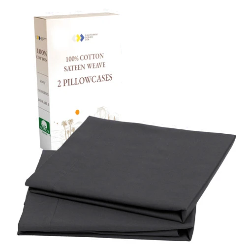California Design Den 100% Cotton Pillow Cases Standard Size Set of 2, Soft Sateen Weave Pillow Cases Queen - Dark Grey (Black Tone)