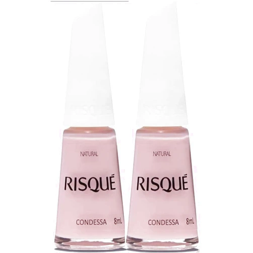 RISQUÉ Nail Polish Risque Pink| Esmalte de Unhas | Fast Dry, Hypoallergenic, Long-Lasting, Extra Sparkle, Made in Brazil | Condessa, 0.3 oz, 8ml - Pack of 2