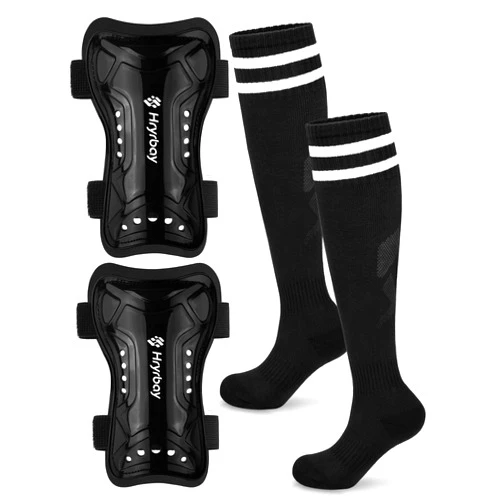 Hryrbay Kids Soccer Shin Guards and Socks Toddler Soccer Shin Pads Protective Defender Gear for Boys Girls Ages 3-15 Great for Training, Matches, Inspired by The World Cup