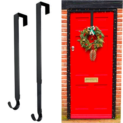 ZMCINER Wreath Hanger for Front Door, Adjustable 15-25 Inch Wreath Hanger, 20 lbs Larger Door Upgrade, Matte Black